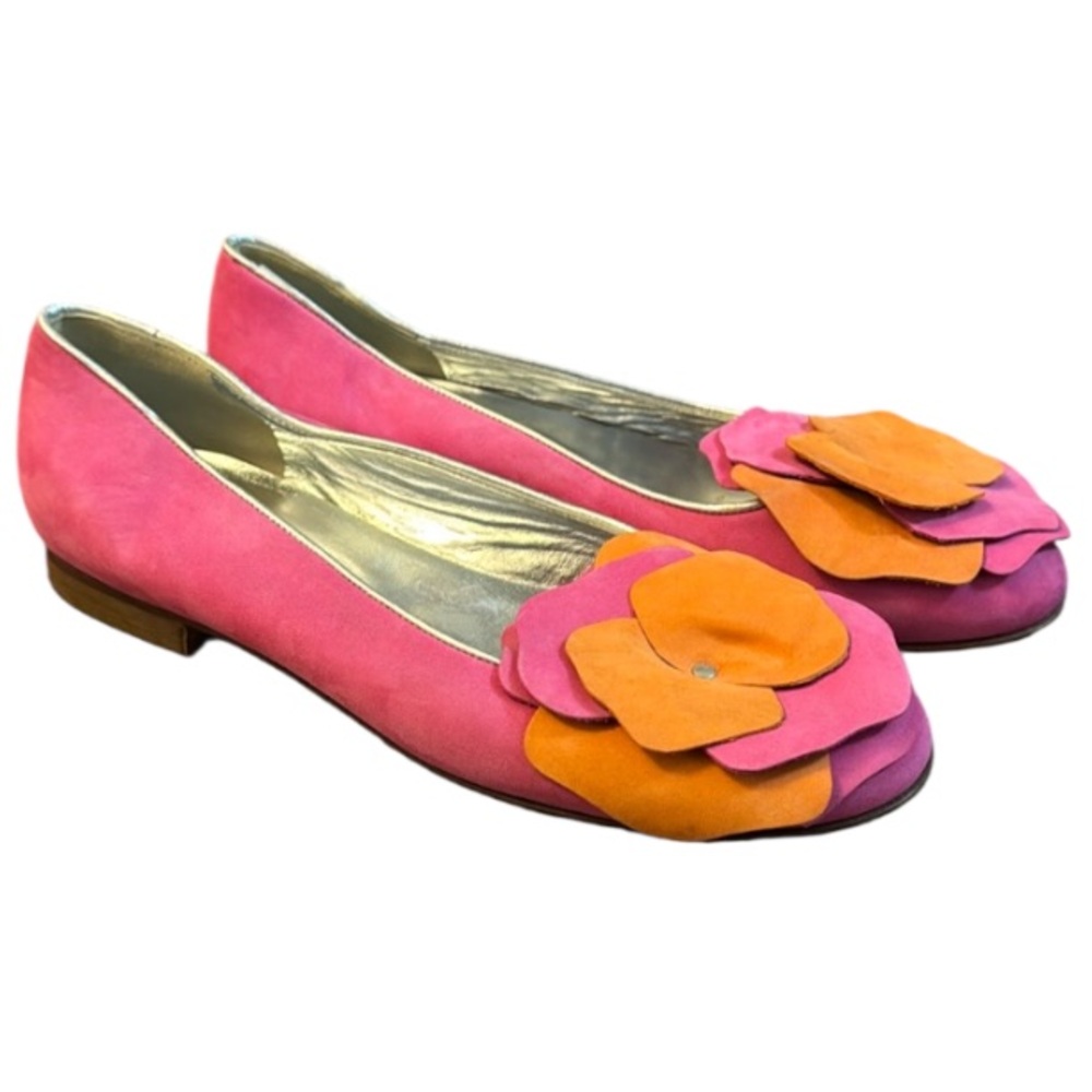 Maria Daiana Made in Italy Pink and Orange Suede Floral Flats Shoes Size 37